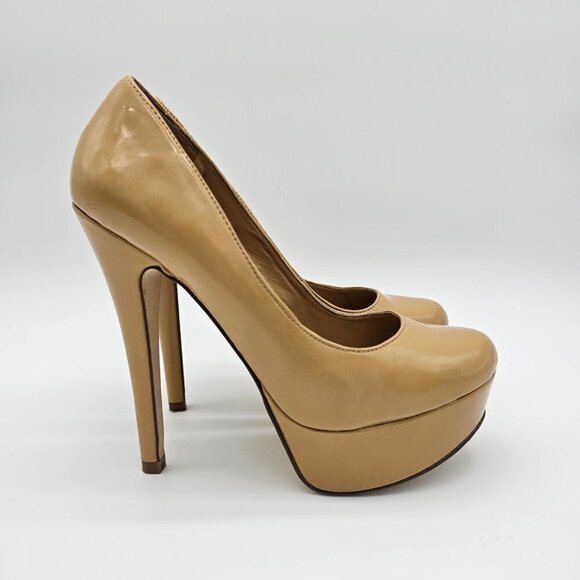 Aldo Nude/Tan Round Toe Platform High Heel Pump, Patent Vegan Leather, Size 36 - Picture 13 of 15